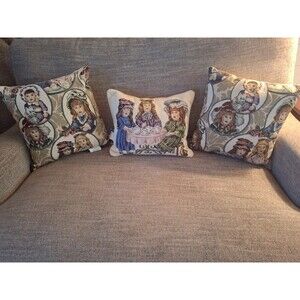 VTG 3pc Set Dakotah Tapestry Throw Pillows Victorian Dolls/Tea Party JCpenny